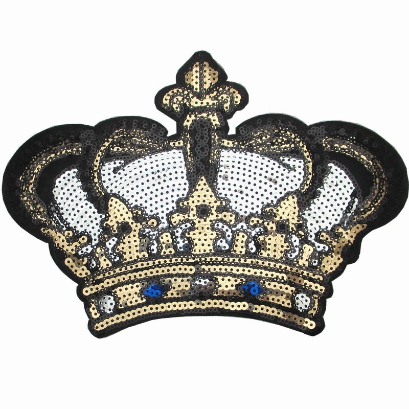 Dandan DIY Big Crown Embroidered Patch with Sequins Sew on/Iron on Patch Applique Clothes Curtain Sewing Flowers Applique Home Wedding Party Decoration DIY Accessory (Crown) - Image 1